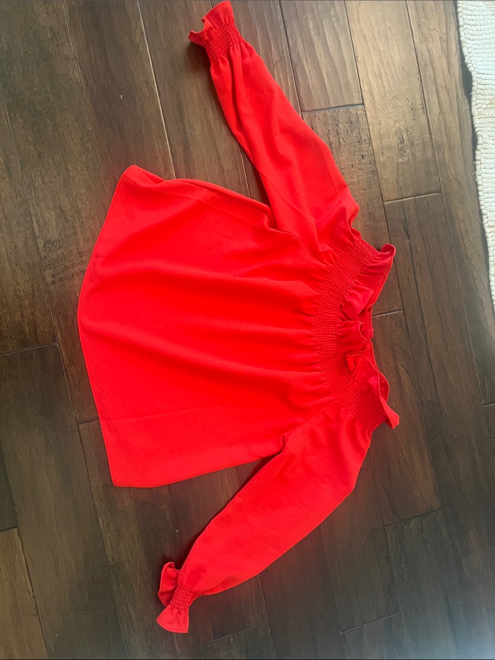 Tuckernuck Red Off-Shoulder Long Sleeve Marguerite top